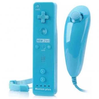 Telecomando Wiimote Plus Blu con Motion Plus e Nunchuck compatibile Wii/Wii U