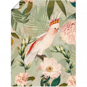 Vogelposter “Vintage Papagei” – Grünes Wandbild 30 × 40 cm in Alu, Canvas und Posterformaten