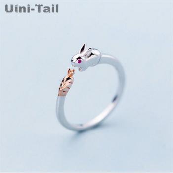 Sweet Open Bunny and Carrot Ring - 925 Silver