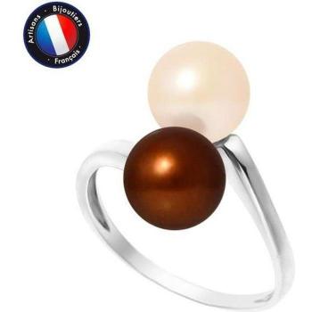 Perlinea Anello Rosso Miele con Perla 7-8 mm, Oro Bianco