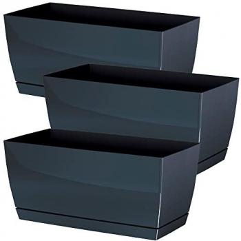 3x Jardinera de plástico Coubi Case P grafito 29x14,2x13,6 cm