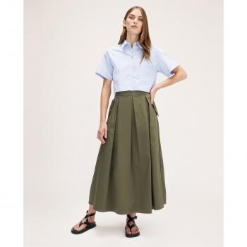 Falda midi liso con pliegues de fuelle verde primavera-verano