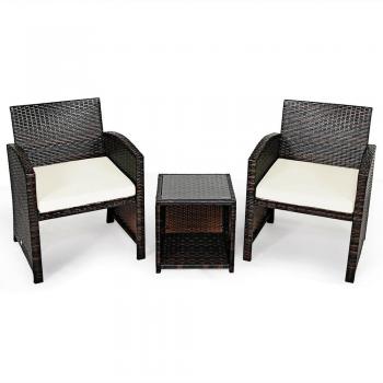 Costway 3-Piece Patio Rattan/Wicker Sofas and Coffee Table - White Cushion