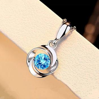 925 Sterling Silver Retro Blue Sapphire Topaz Necklace