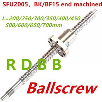 SFU2005 Ball Screw with Flange, Single Nut BK/BF15, CNC Machined (200-700 mm)