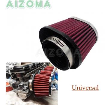 High Flow Red Motorcycle Air Intake Filter - Fits 48mm/52mm Engine Inlet - For Yamaha, Suzuki, Honda