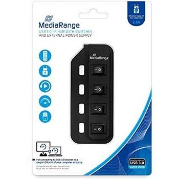 Mediarange usb-hub 4-port usb 3.0 externo negro