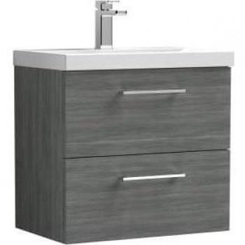 Arno Wall Mounted 2 Drawer Vanity Unit with Basin Anthracite Woodgrain