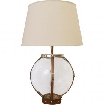 TAPIDECOR Luz Elegante: Lámpara Mesa Ovalada en Cristal y Cuero