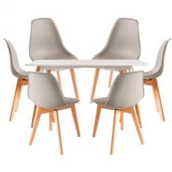 Mesa Tower Rectangular 120 x 80 cm Blanca con 6 Sillas Kelen Gris