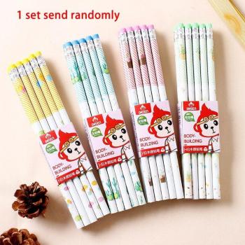 10pcs Set of Cartoon Print White HB Pencils with Eraser for School Use