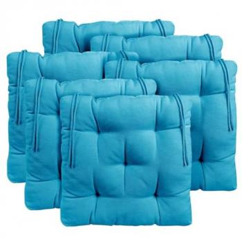 Pack de 6 Cojines de Silla Turquesa 50x50 cm con Correa y 5 Pespuntes