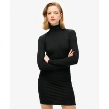 Superdry Black High‑Neck Mini Dress (Long Sleeve) – Female M