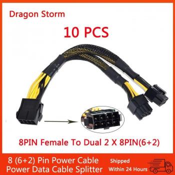 10 pcs 6pin 8pin PCI Express to dual PCIE 8 (6+2)pin power cable graphics card splitter 22cm