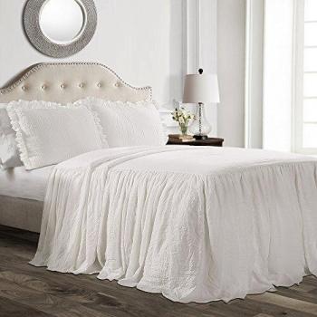 Lush Decor Ruffle Skirt Bedspread Set – King, Pure White