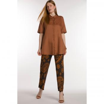 Plus Size Brown Linen Short Sleeve Tunic Blouse with Button Front, Women's Size 28/30