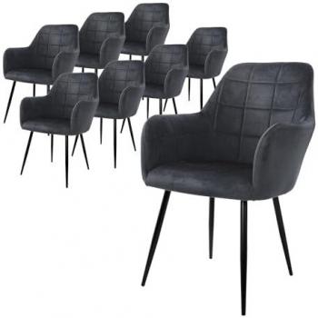 Set 8 Sedie Pranzo Velluto Grigio Scuro Moderno