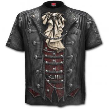 Schwarzes Spiral-Goth-Print T-Shirt – WRAP, Allover-Motiv, M