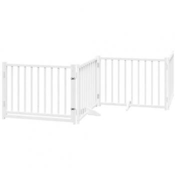 Foldable Dog Gate with Door 4 Panels White 320 cm Solid Wood Fir vidaXL