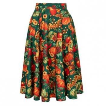 Vintage 1950s Pumpkin Patch Green Midi Skirt