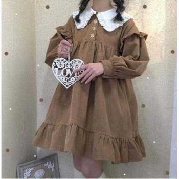 Vestido de Princesa con Cuello de Volantes y Manga Farol