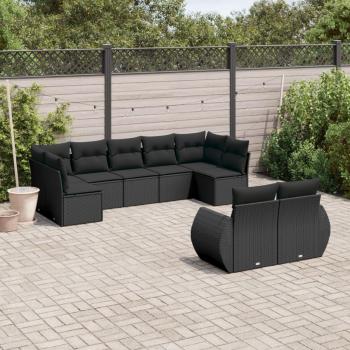 VidaXL 9-tlg. Garten-Sofagarnitur Schwarz mit Kissen aus Poly Rattan