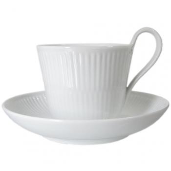 Royal Copenhagen White Fluted Plain Cup & Saucer Set