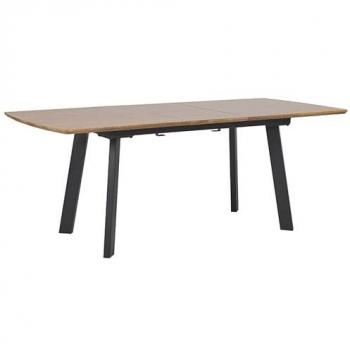 Mesa Transparente Beliani Salvador 160/200 × 90 cm con Tapa de Cristal y Patas Madera Rectangular Escandinava Moderna