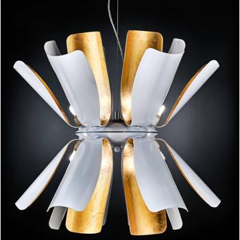 Lampada a sospensione design Tropic 60 cm bianca/oro in foglia