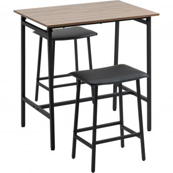 Conjunto de Mesa Alta y 2 Taburetes Tapizados en PU Marrón y Negro