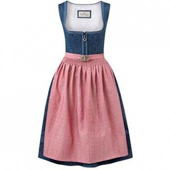Stockerpoint Damen Dirndl Roseline Kleid für festliche Anlässe, blau-Altrosa, Größe 46