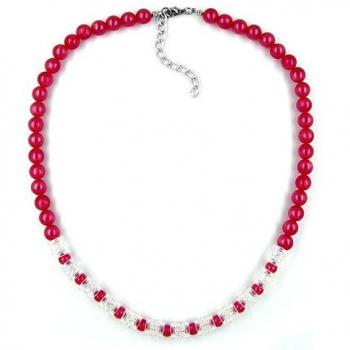 Gallay Perlenkette Kunststoff-Perlen rot seidig-glänzend Walzenperle kristal AB 45cm (1-tlg)