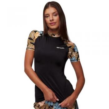 Camiseta Rip Curl Follow The Sun UPF 50+ Manga Corta Negra Roja Mujer - L