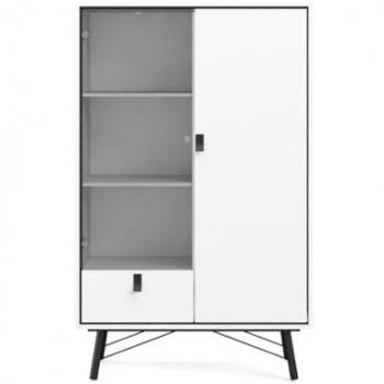 Vitrine Armoire Rye, 1 porte vitrée, 1 porte, 1 tiroir, blanc mat