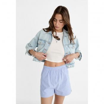 Sky Blue Striped Poplin Boxer Shorts - Elastic Waistband - Size M