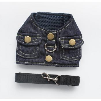 Denim Pet Halter Harness with Lead for Small Dogs - Adjustable (S, M, L)