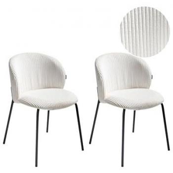 Beliani Twin Dining Chair Set – Iron Legs, Corduroy Cushioning, Curved Backrest, Off‑White Miles