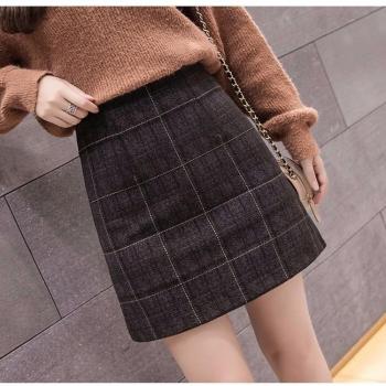 Women's High Waist Plaid Woolen Slim Skirt