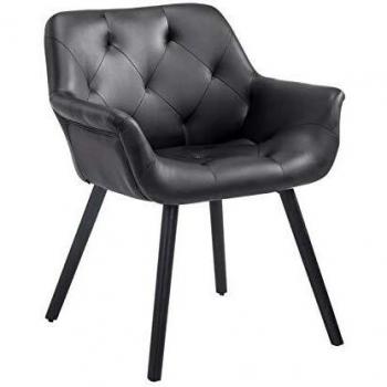 Sedia Poltroncina Cassidy in Similpelle Nera con Braccioli e Gambe in Legno