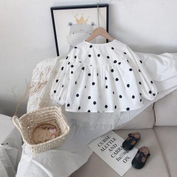 Camiseta Casual de Primavera para Niña con Mangas Puff y Puntos, Tallas 24M-7Y
