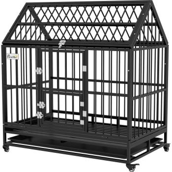 Pawhut 48 Heavy Duty Dog Crate on Wheels - Black