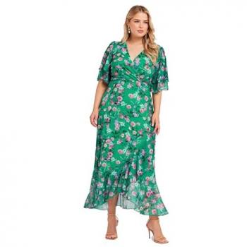 Robe Wrap Vert Yours Curve London avec Volants