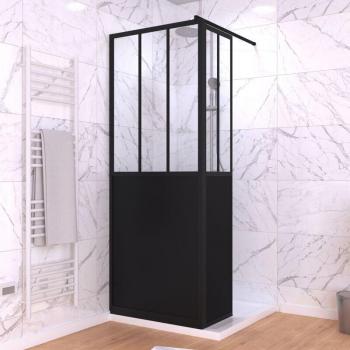 Mampara de ducha con deflector 80+40 x 200cm - Negro Mate y Vidrio Templado