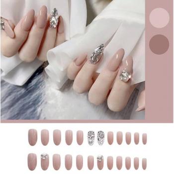 Patch pour faux ongles, 24 pièces, en diamants roses, manucure rapide