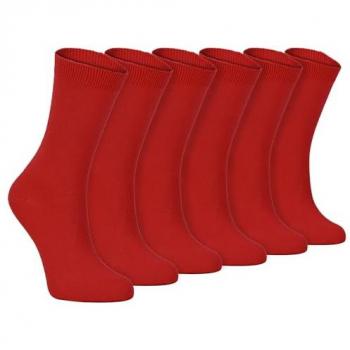 Sock Snob Women's 6 Pairs Plain Coloured Cotton Socks - Red - Size UK 4-6.5