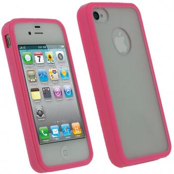 Funda dura iGadgitz Rosa & Negro Gel (TPU termoplástico) para Apple iPhone 4 HD & 4S 16GB 32GB 64GB + Protector de pantalla