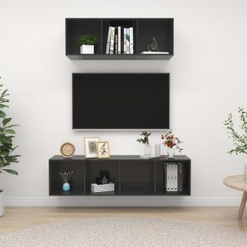 Mueble de salón 2 piezas aglomerado gris brillante