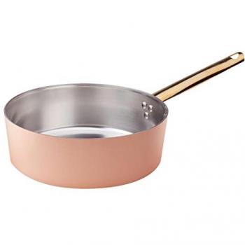 Pentola Agnelli Casseruola Bassa in Rame Liscio Stagnato 2 mm con Manico Ottone 24 cm