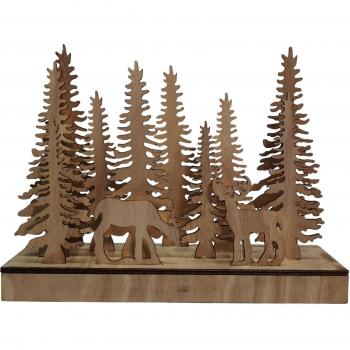 LED Wooden Christmas Deer in Forest Scene - 30cm