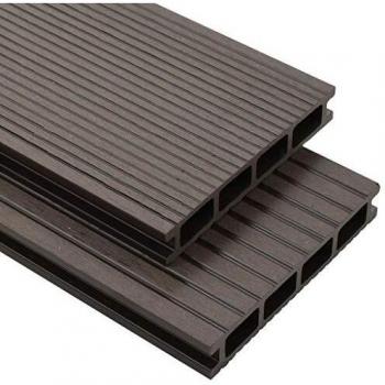 Panneau de Terrasse Creux WPC 30 m² 2,2 m Marron Foncé Carreau Patio